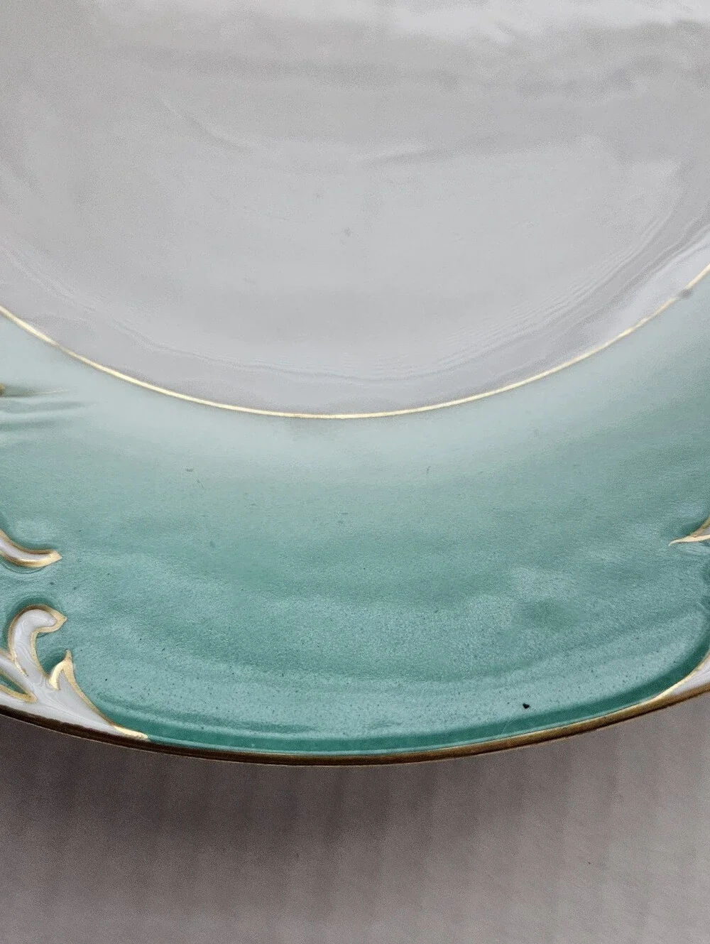 Antique Limoges Decorative Plate Turquoise Green Border And Ornate  Gold Trim